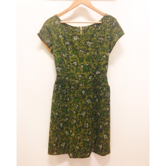 Vintage Green & White Floral Aline Dress 8 10 main image 1